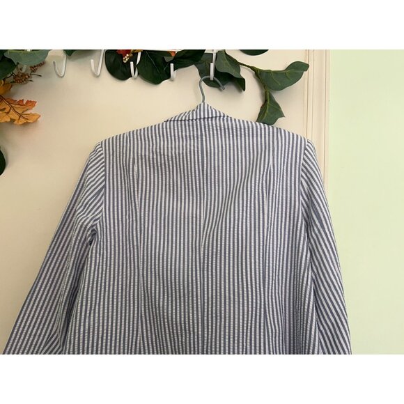 Steve Madden Blazer Womens XL Blue White Striped Seersucker Large Pocket Jacket - Picture 12 of 12